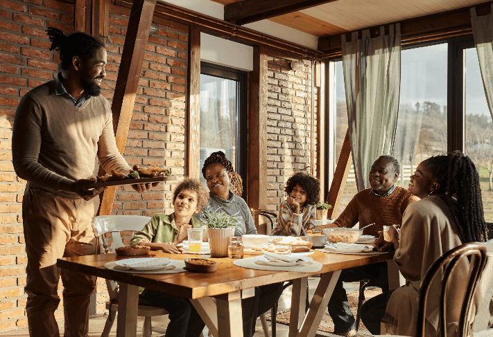 Family having meal together